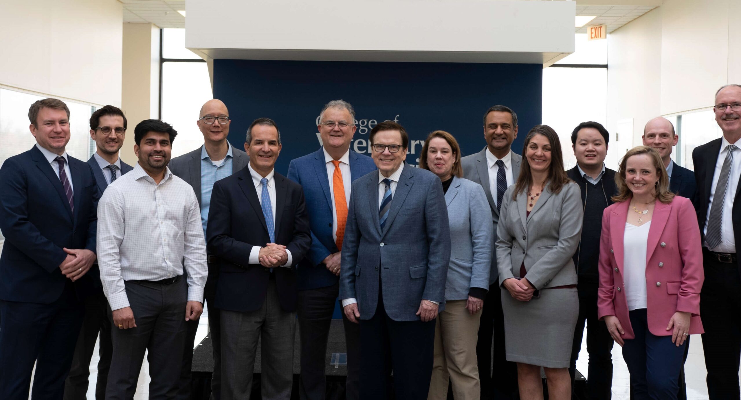 <em>A newly established partnership between the OSF Healthcare Cancer Institute in Peoria, IL and the Cancer Center at Illinois (CCIL), called Breakthrough and Advanced Treatment of (BEAT) Cancer Research Initiative, facilitates collaboration to improve cancer diagnostics, treatment, and prevention. CCIL Director Rohit Bhargava, sixth from right, is shown here at the BEAT Cancer kickoff, hosted by the College of Veterinary Medicine.</em>