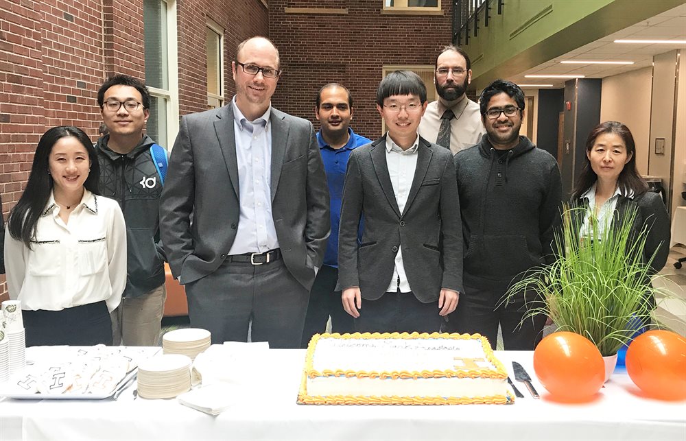 On March 29, 2019, the Illinois campus officially welcomed Mark Anastasio with a reception in Everitt Lab &amp;amp;acirc;&amp;amp;euro;&amp;amp;rdquo; home of the Bioengineering department. He and his research group are pictured here (left to right): Seonyeong Park, Fu Li, Anastasio, Joe Poudel, Weimin Zhou, Frank Brooks, Sayantan Bhadra, and Hua Li.