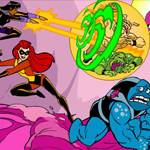Cartoon image of superheroes fighting disease as antibodies.