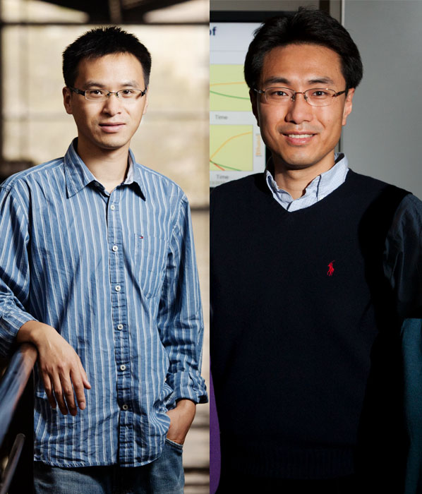 Associate Professor of Bioengineering Ting Lu, left, with Professor of Food Microbiology Yong-su Jin. (Photo by L. Brian Stauffer)