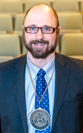 Mark Anastasio, the newest Donald Biggar Willett Professor of Engineering, at his investiture on October 29, 2019.