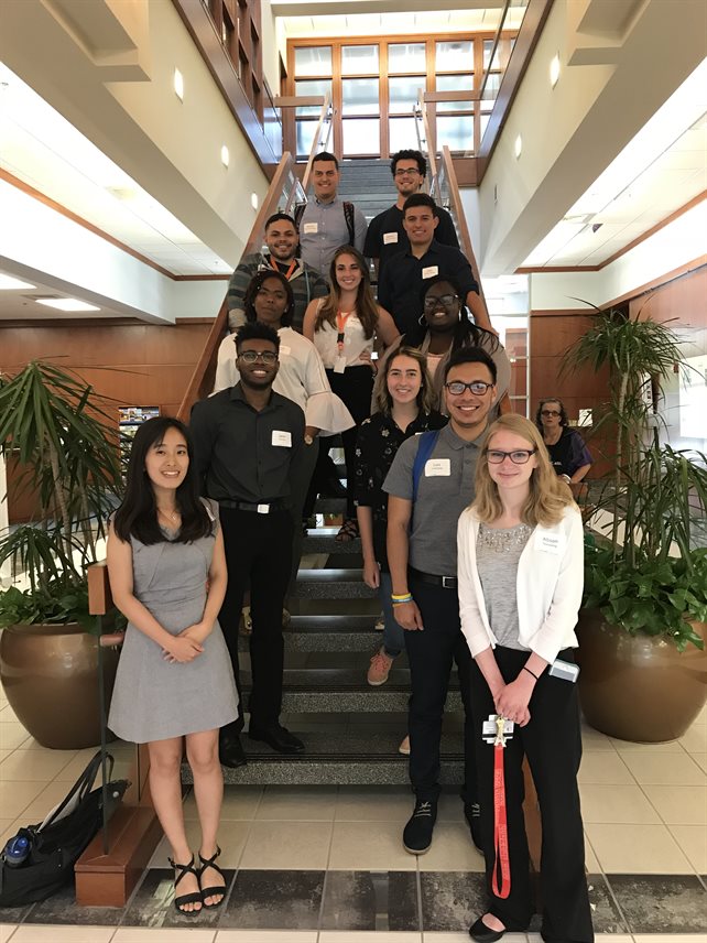 REU students pictured here participated in the 10-week 2018 Frontiers in Biomedical Imaging program. They are (clockwise starting at bottom left) Jenny Won (graduate student mentor), Jalen Thomas, Janee Philips, Bethany Perez, Christian Figueroa-Espada, Merwin Berrocales Riviera, Gabriel Evatt-Macagdo, Juan Munoz Montes, Darnella Cole, Allison McMinn, Luis Contreras, and Allison Spaulding.
