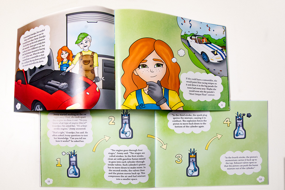 Author Taylor Tucker, who based the story on her family&rsquo;s interest in cars, hopes the character&rsquo;s adventures will spark girls&rsquo; curiosity about how objects operate and empower them to create design improvements. Photo by Fred Zwicky