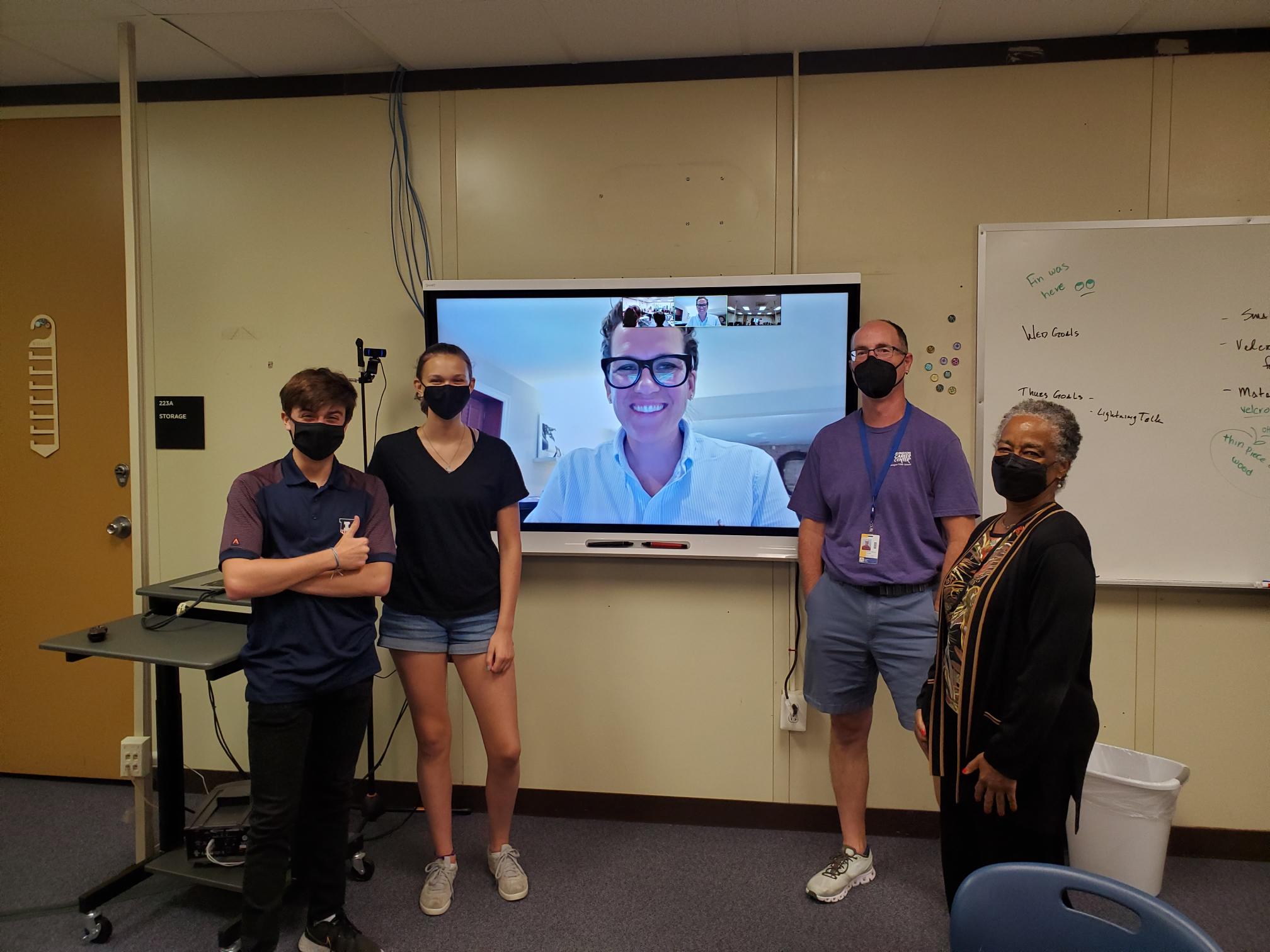 Dr. Deborah Jackson (right) visited Arlington Tech to attend a presentation on this project.&nbsp;