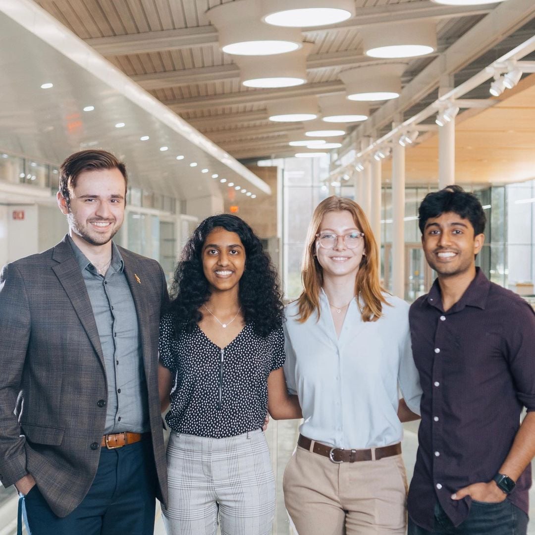 Team members include Team Lead<strong> Amartya Dave </strong>(BIOE '23), Research Lead <strong>Maya Miriyala</strong> (BIOE '24), Product Designer <strong>Mary Cook </strong>(BIOE '22), Medical Officer Al Smith, Engineer <strong>Yan Luo </strong>(BIOE '23), Health Consultant Ethan Chen, and Business Lead Jonathan Politzki (Finance '22).