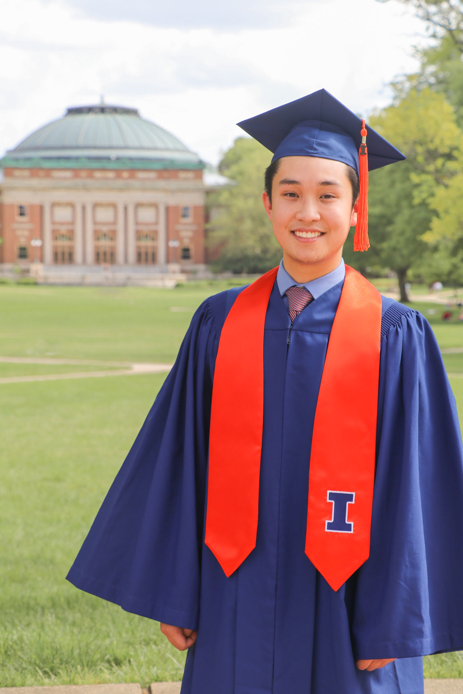 Denzel Ryan Cruz, biomedical engineering student standing in on the quad at UIUC