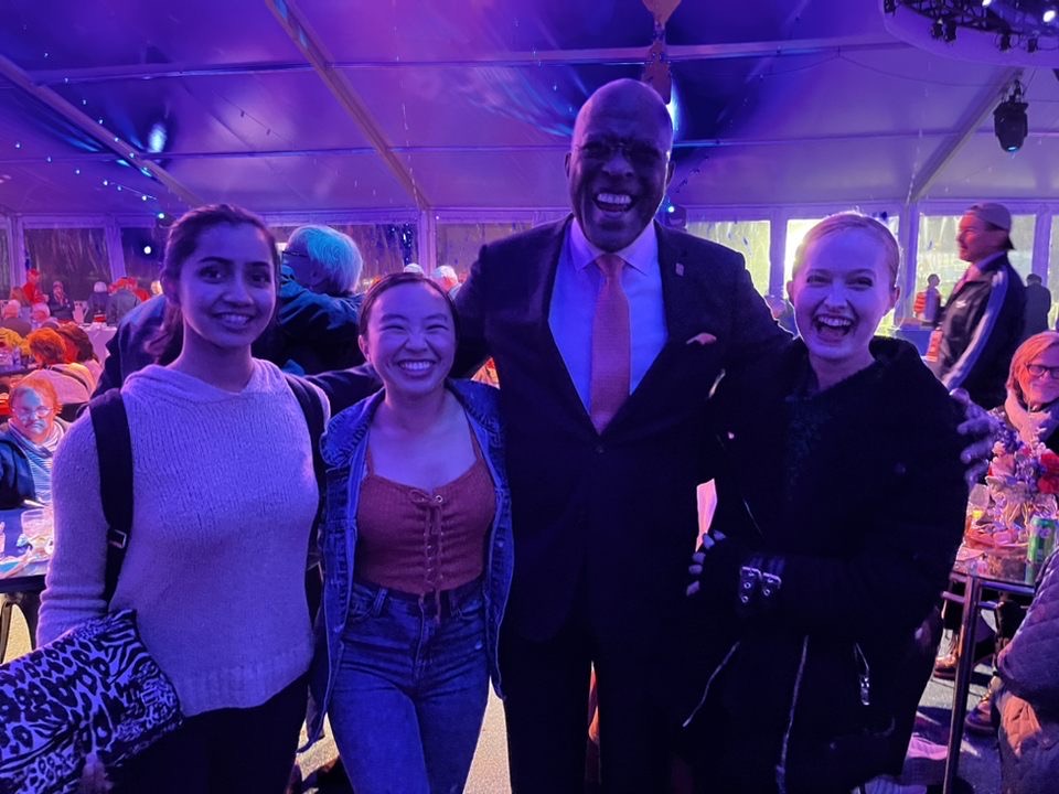 Katie (far right) and fellow Pointe Shoe Lab dancers with UIUC Chancellor Robert J. Jones