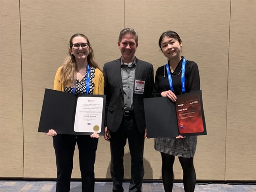 Left to right: Janet Sorrells, Professor Stephen Boppart, and ECE student&amp;nbsp;Lingxiao Yang at SPIE Photonics West