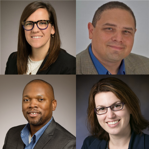 Clockwise from top left: Professors Holly&amp;nbsp;Golecki, John Vozenilek, Jenny Amos, and Joe Bradley