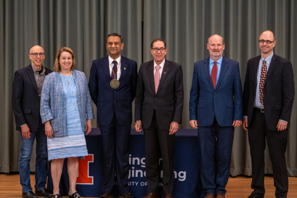 <em>Left to right: Jeffrey Moore, Susan Martinis,&nbsp;Rohit Bhargava, John Coleman, Philippe Geubelle, and Mark Anastasio</em>