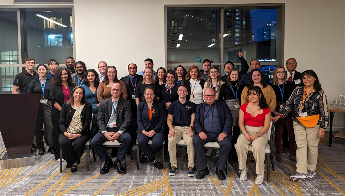 <i>Bioengineering&nbsp;professors (including DEI members Marina Marjanovic,&nbsp;Shannon Sirk, and Enrique Valera), students, and staff at the 2023 BMES Annual Meeting.</i>