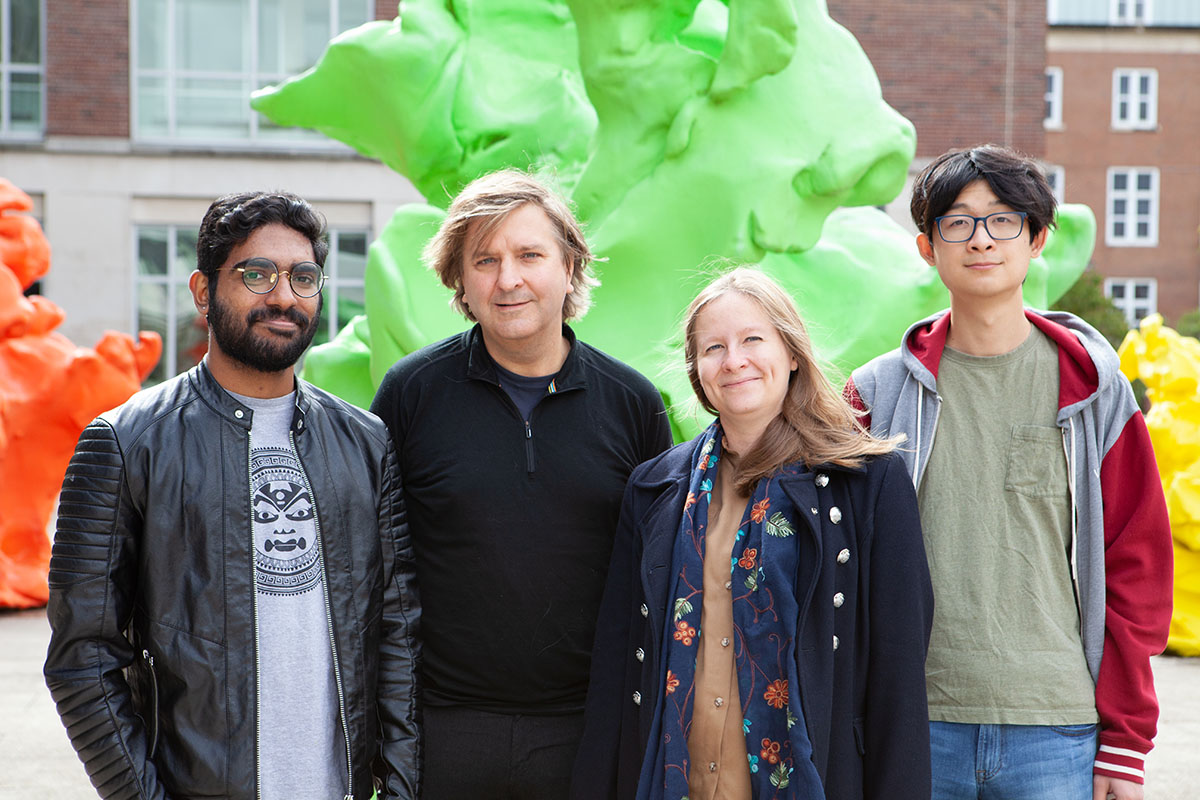 From left,&nbsp;Ananthan Nambiar,&nbsp;Sergei Maslov,&nbsp;Veronika Dubinkina, and&nbsp;Simon Liu&nbsp;developed a model to study transcription factors in fungi