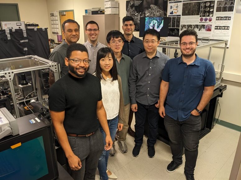<em>Researchers in CCIL Director Rohit Bhargava&rsquo;s Chemical Imaging and Structures Laboratory (from left): Andres Orr, Rohit Bhargava, Matthew Confer, Rou-Jing Ho, Yen-Ting Liu, Ishaan Sharma, Kevin Yeh, and Kianoush Falahkheirkhah</em>
