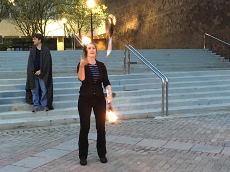 Janet takes a break from her work in the lab for one of her other passions: juggling