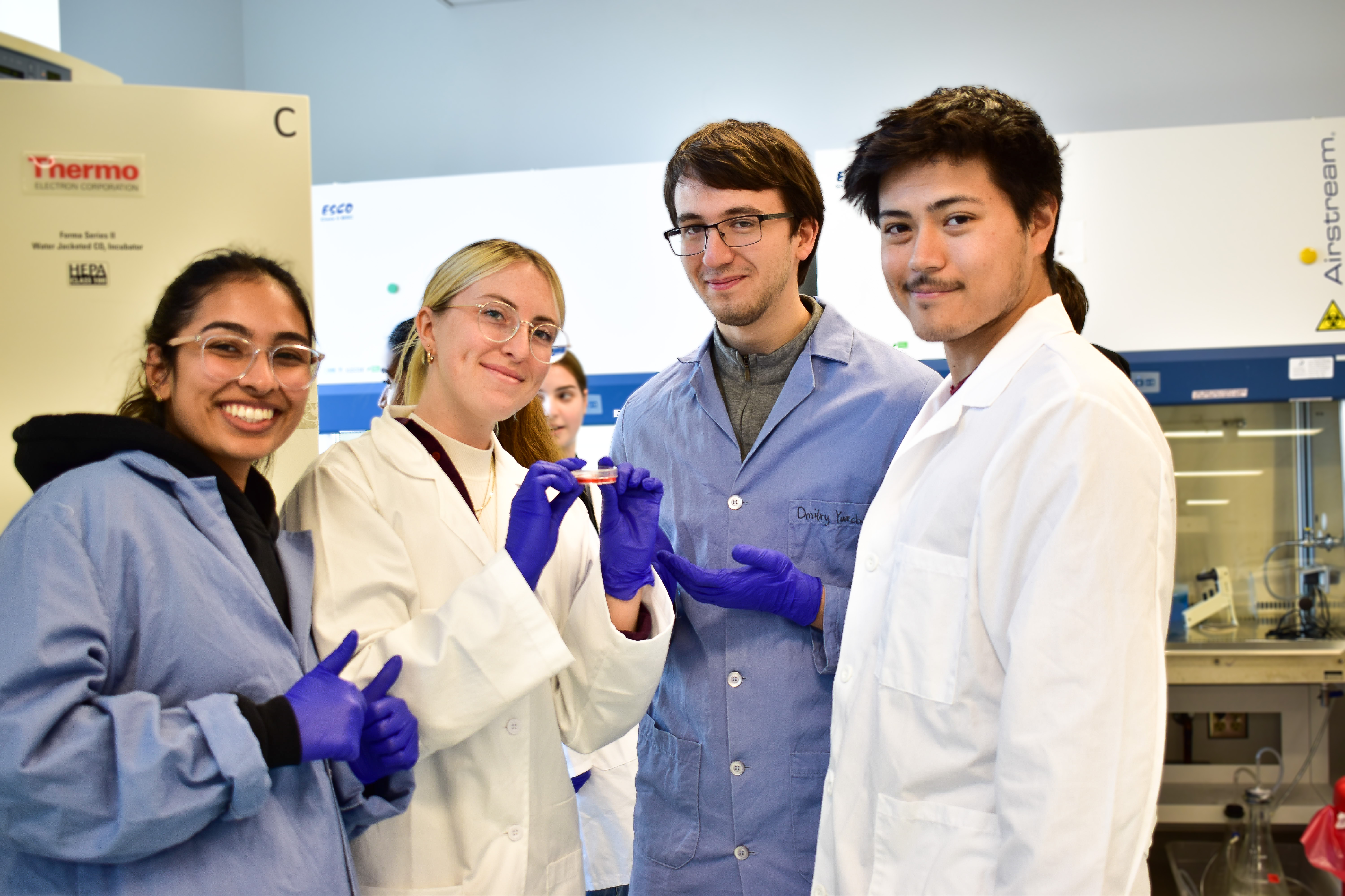 Left to right: Zahra Adamji, Lucy Mueller, Dmitry Yurchanka, and Aaron Kuhstoss in Prof Griebel's class.